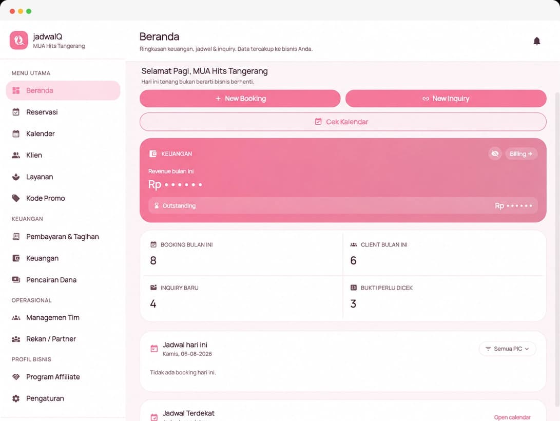 Dashboard JadwalQ di desktop